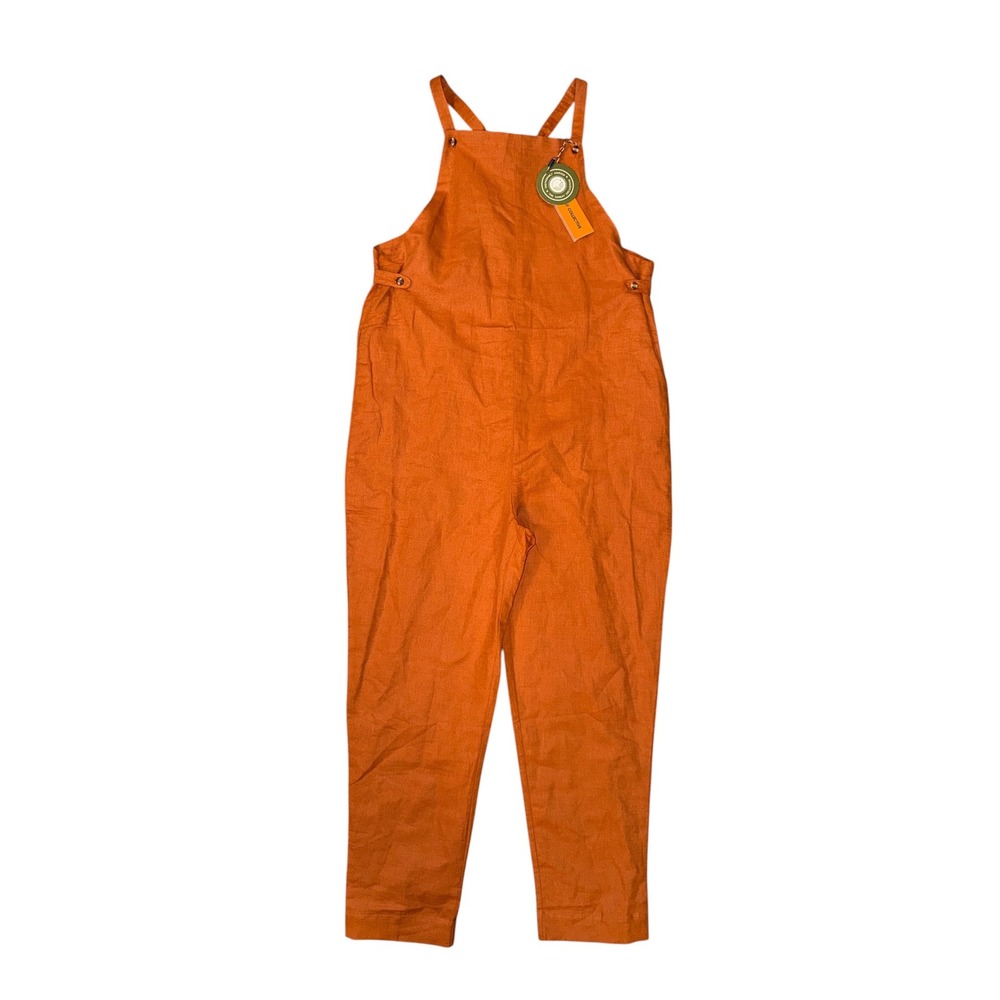 The Sunday Collective Overalls Kids 12-13 Orange NWT Linen Blend‎ Dungarees